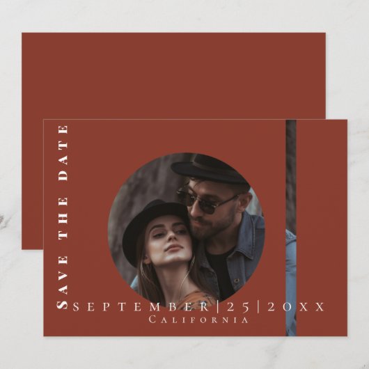 eenvoudige terracotta afbeelding Flat Save The Dat Date (Voorkant / Achterkant)