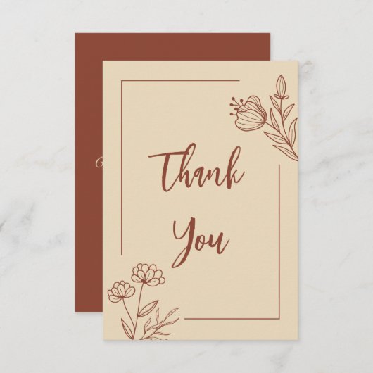 Eenvoudige terracotta bloemenbruiloft bedankkaart (Voorkant / Achterkant)