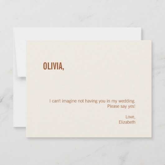 Eenvoudige Terracotta Bloemenmeisje Aanzoekkaart Notitiekaartje (Achterkant)