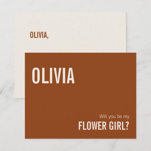 Eenvoudige Terracotta Bloemenmeisje Aanzoekkaart Notitiekaartje (Voorkant / Achterkant)