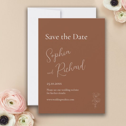 Eenvoudige Terracotta Boho Bloemen en Planten Save The Date