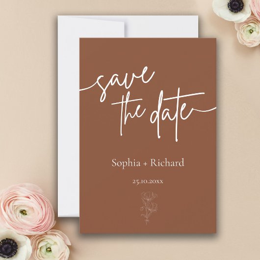 Eenvoudige Terracotta Boho Botanicals Opslaan en D Save The Date