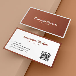 Eenvoudige Terracotta Border Script Typografie QR  Visitekaartje