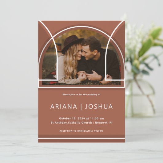 Eenvoudige terracotta Botanische Bouquet met Monog Kaart (Staand voorkant)