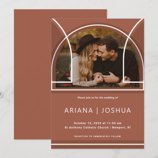 Eenvoudige terracotta Botanische Bouquet met Monog Kaart (Voorkant / Achterkant)