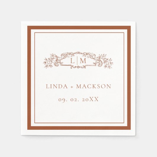 Eenvoudige Terracotta botanische kam monogram brui Servet (Voorkant)