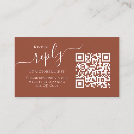 Eenvoudige terracotta Calligraphy Reply QR Code Fo Informatiekaartje (Voorkant)