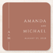 Eenvoudige terracotta elegante klassieke monogram  kartonnen onderzetters (Voorkant)