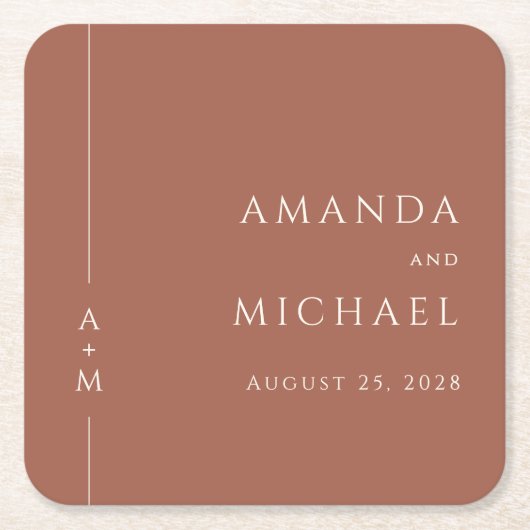 Eenvoudige terracotta elegante klassieke monogram  kartonnen onderzetters (Voorkant)