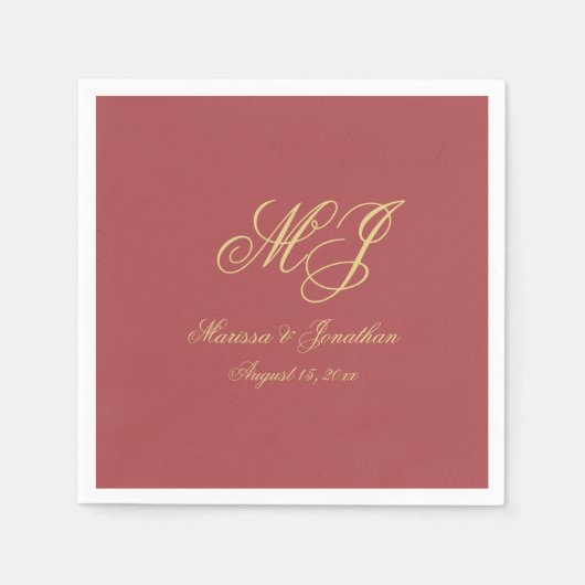 Eenvoudige Terracotta Gold Monogram Script Wedding Servet (Voorkant)