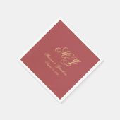 Eenvoudige Terracotta Gold Monogram Script Wedding Servet (Hoek)