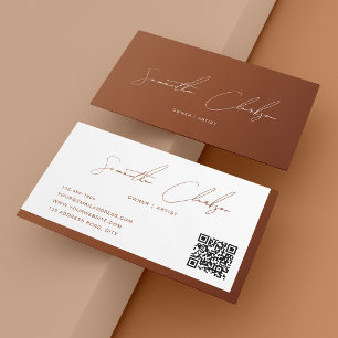 Eenvoudige Terracotta Handgeschreven QR-code voor Visitekaartje
