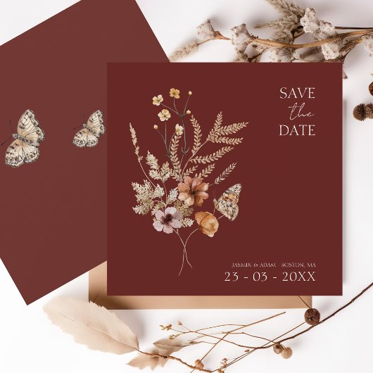 Eenvoudige Terracotta Herfst Herfst Wildbloemen Br Save The Date