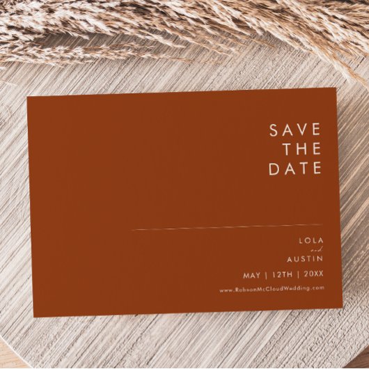 Eenvoudige terracotta horizontaal sparen de datum save the date