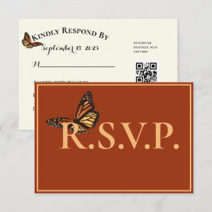 Eenvoudige terracotta met monarchvlinder QRC RSVP Kaartje