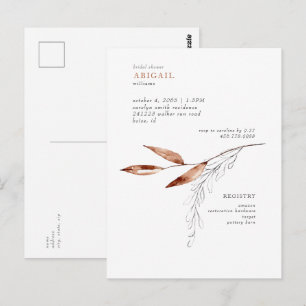 Eenvoudige Terracotta Moderne Blad Bruidsdouche Briefkaart