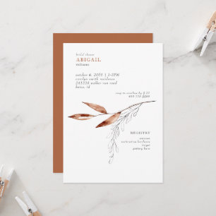 Eenvoudige Terracotta Moderne Blad Bruidsdouche Kaart