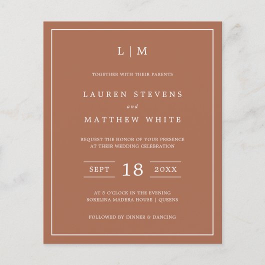 Eenvoudige Terracotta Monogram Budget Huwelijksuit (Voorkant)