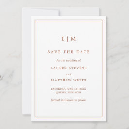 Eenvoudige Terracotta Monogram Elegante Trouw Save The Date