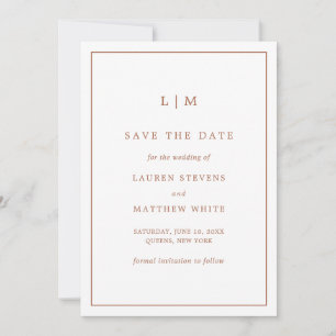 Eenvoudige Terracotta Monogram Elegante Trouw Save The Date