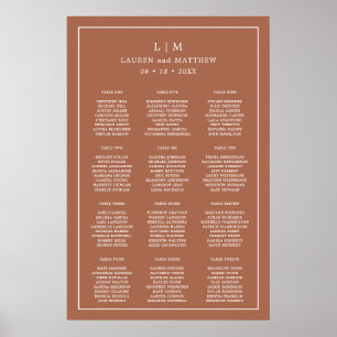 Eenvoudige Terracotta Monogram Huwelijkszitplaatsk Poster