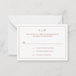 Eenvoudige Terracotta Monogram Mini Huwelijk RSVP Notitiekaartje