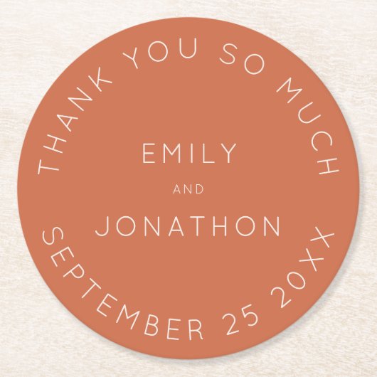 Eenvoudige Terracotta Names Datum Tekst Aangepast  Ronde Kartonnen Onderzetter (Voorkant)