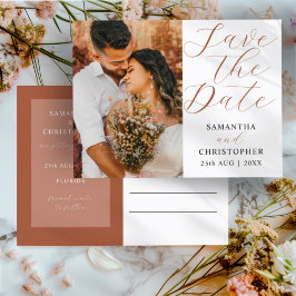 Eenvoudige Terracotta Save the Date Huwelijk Aankondigingskaart