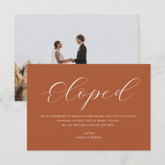 Eenvoudige terracotta trouwaankondiging bedankkaart (Voorkant / Achterkant)