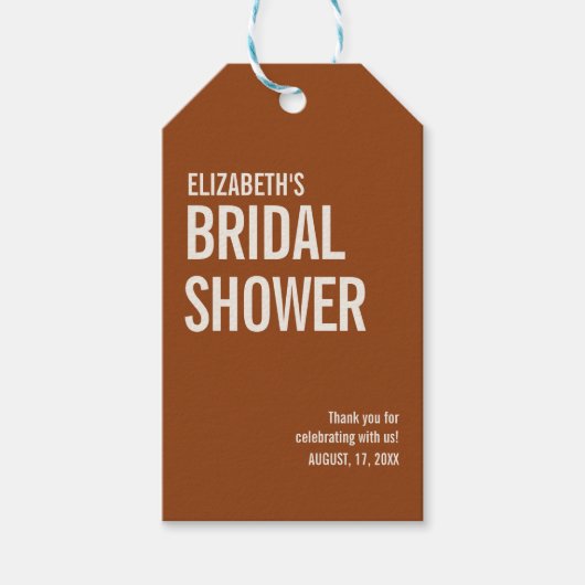 Eenvoudige Terracotta Typografie Bruids Dank Je Cadeaulabel (Voorkant)