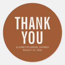 Eenvoudige Terracotta Typografie Bruids Dank Je  Ronde Sticker