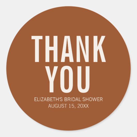 Eenvoudige Terracotta Typografie Bruids Dank Je  Ronde Sticker (Voorkant)