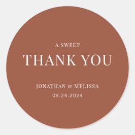 Eenvoudige Terracotta Typography Weddenschap Dank  Ronde Sticker