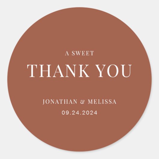 Eenvoudige Terracotta Typography Weddenschap Dank  Ronde Sticker (Voorkant)