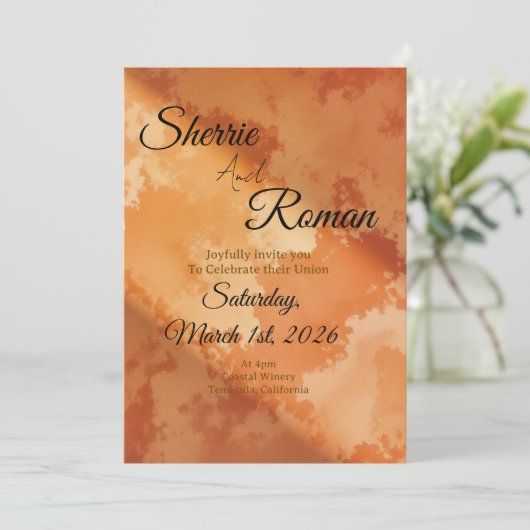 Eenvoudige terracotta uitnodiging (Staand voorkant)