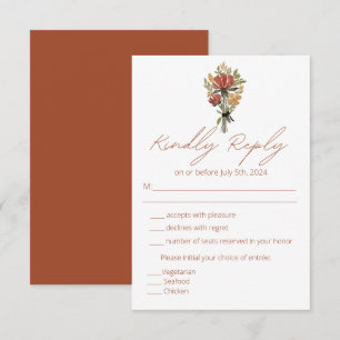Eenvoudige Terracotta Wilde Bloem Menu Keuze RSVP