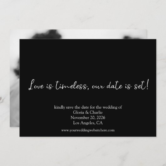 Eenvoudige terug en witte liefde is tijdloze foto save the date (Voorkant / Achterkant)