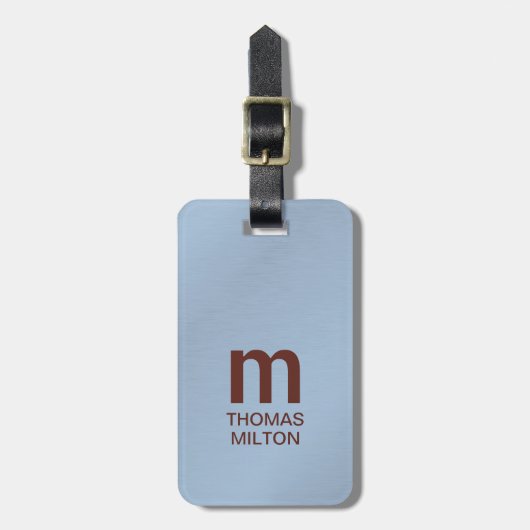 Eenvoudige textuur Blauw Bruin Monogram Bagagelabel (Voorkant verticaal)