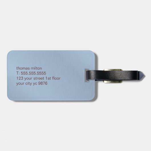 Eenvoudige textuur Blauw Bruin Monogram Bagagelabel (Achterkant horizontaal)