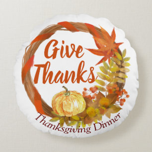 Eenvoudige Thanksgiving Diner waterverf Pompoen he Rond Kussen