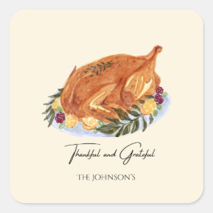 Eenvoudige Thanksgiving Turkije Dinner Invitation Vierkante Sticker