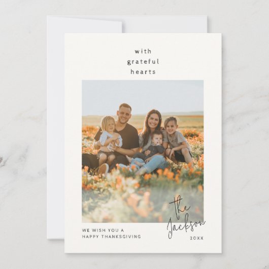 Eenvoudige Thanksgiving van dankbare harten Feestdagenkaart (Voorkant)