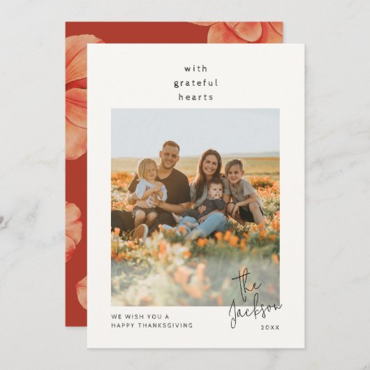 Eenvoudige Thanksgiving van dankbare harten Feestdagenkaart (Voorkant / Achterkant)
