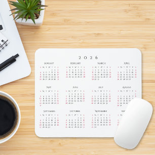 Eenvoudige Thuiskantoor 2026 Jaarkalender Muismat
