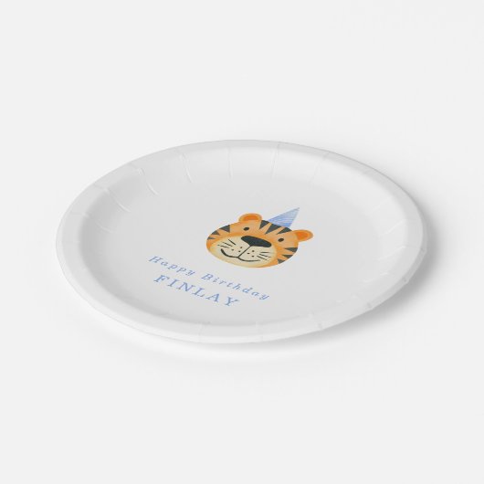Eenvoudige Tiger Blue Party Pet Boy's Party Papieren Bordje (Gekanteld)