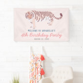 Eenvoudige Tiger Girl Verjaardag Roze Spandoek (Insitu)