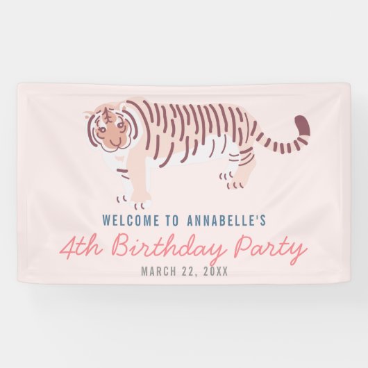 Eenvoudige Tiger Girl Verjaardag Roze Spandoek (Horizontaal)