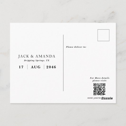 Eenvoudige tijdloze bruiloft Save the Date Briefka Briefkaart (Achterkant)