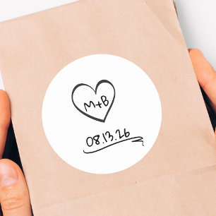 Eenvoudige tijdloze chique Initialen schets bruilo Ronde Sticker