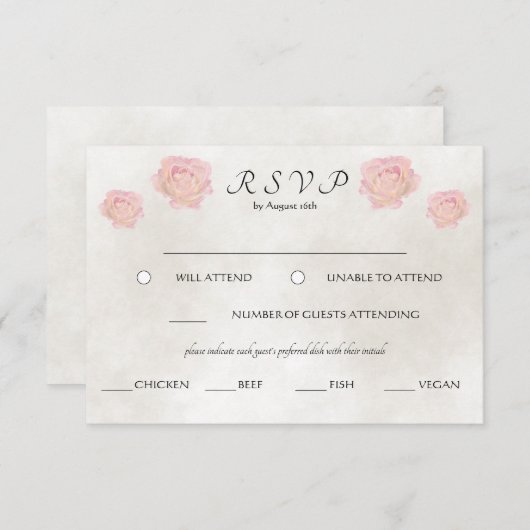 Eenvoudige Tijdloze Elegantie Waterverf Roos Bruil RSVP Kaartje (Voorkant / Achterkant)